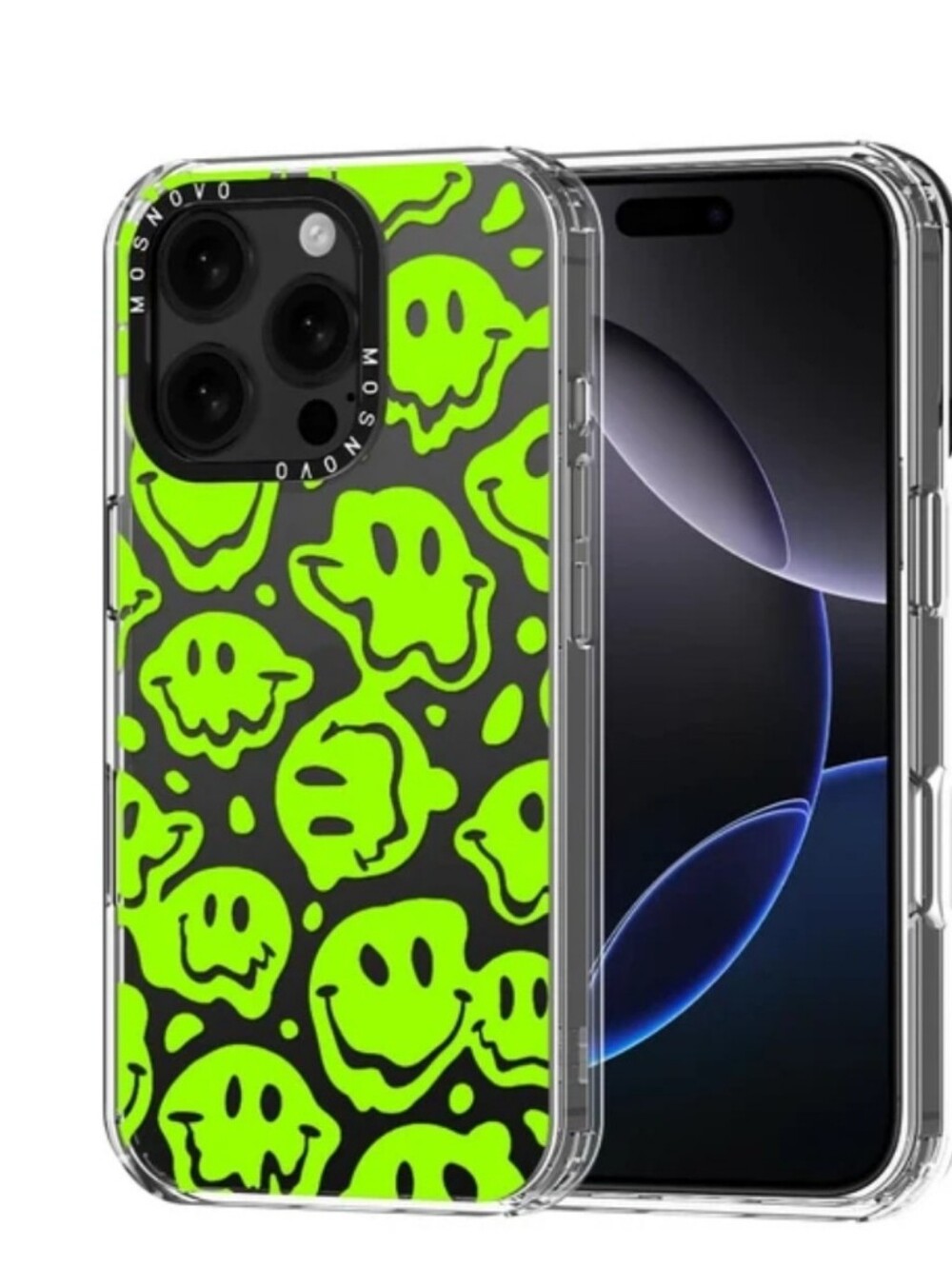 Mosnovo Distorted Green Smiles Face Case - iPhone 13 Pro Max | Black Shockstone